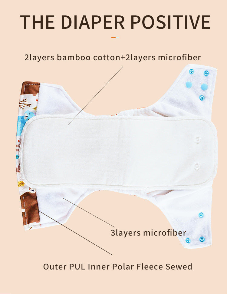 Eco-Friendly Reusable AI2 Cloth Diaper with Animal Patterns for Babies 6-15 kg