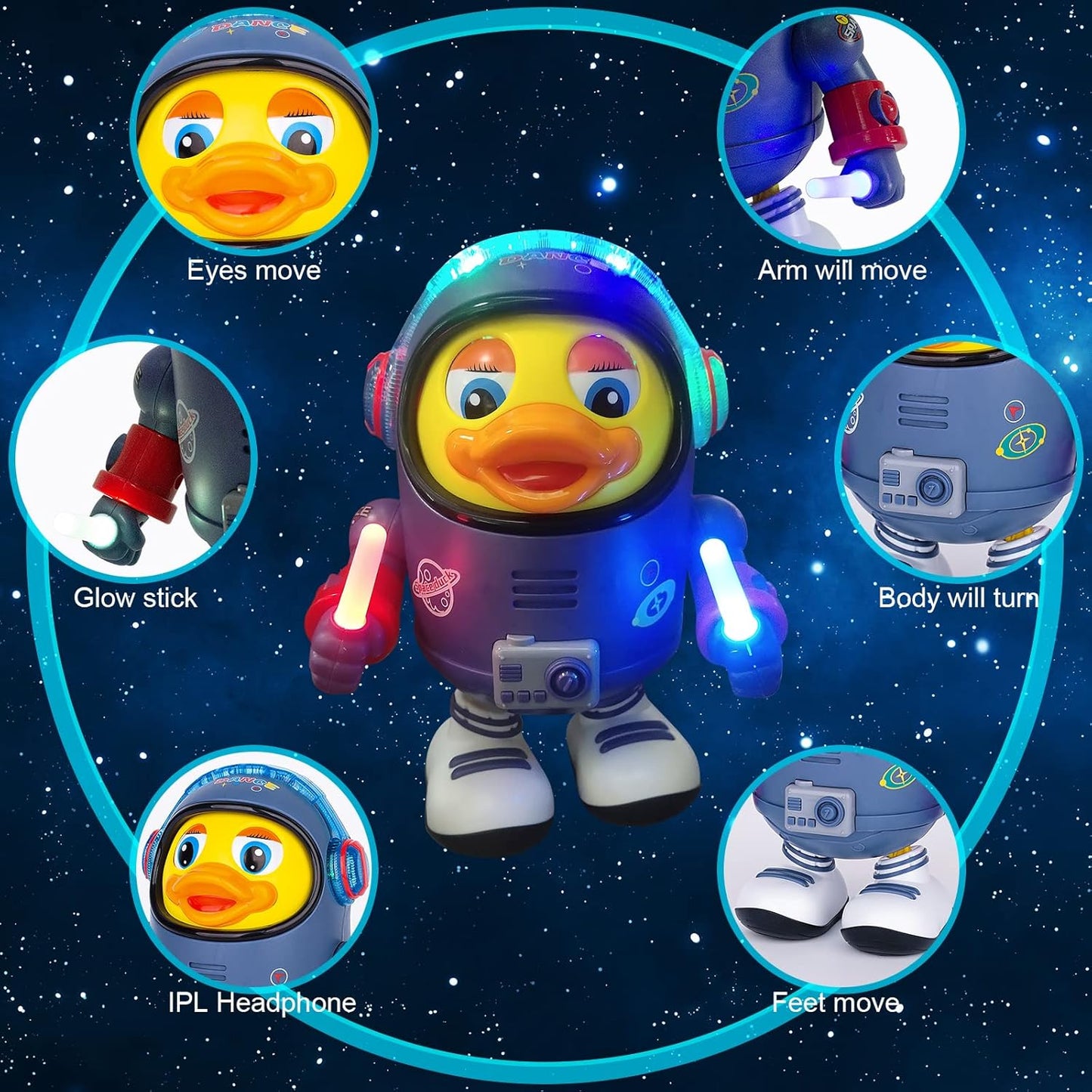 Space Duck, Electric Toys with Lights and Sounds, Moving Walking Dancing Toys for Toddlers