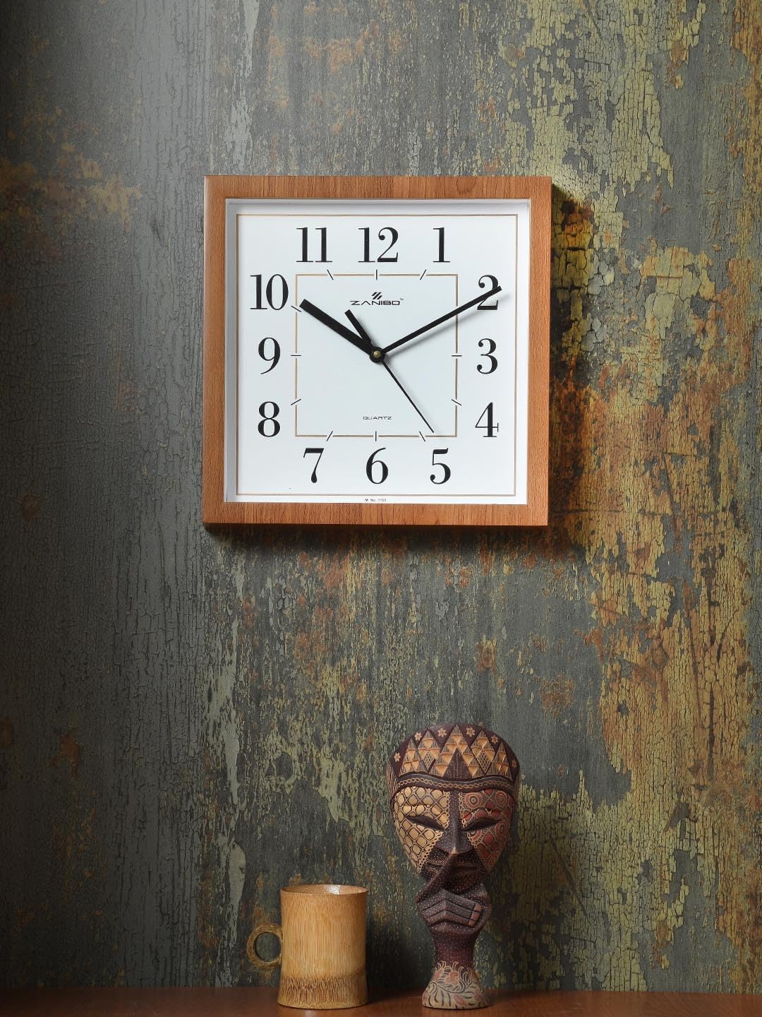 Elegant Rectangle Wall Clock with Wooden Finish Frame | Classic Design for Living Room, Bedroom, Kitchen, and Office | Silent Quartz Movement | Easy-to-Read Numbers | Perfect for Home Décor