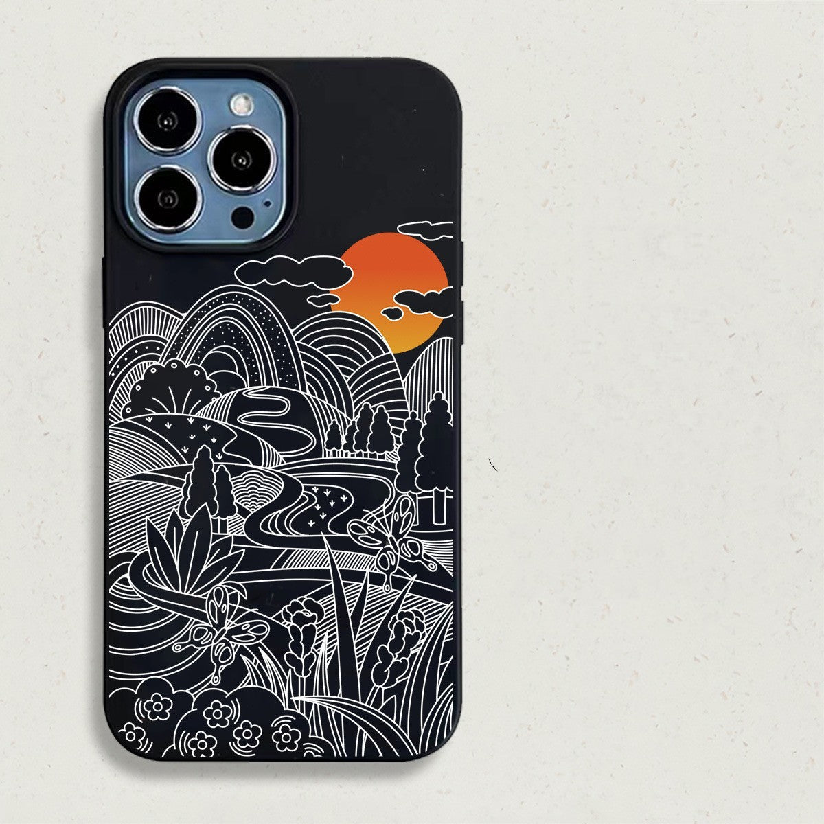 Eco-Friendly Biodegradable Phone Case - White with Green and Orange Landscape Design