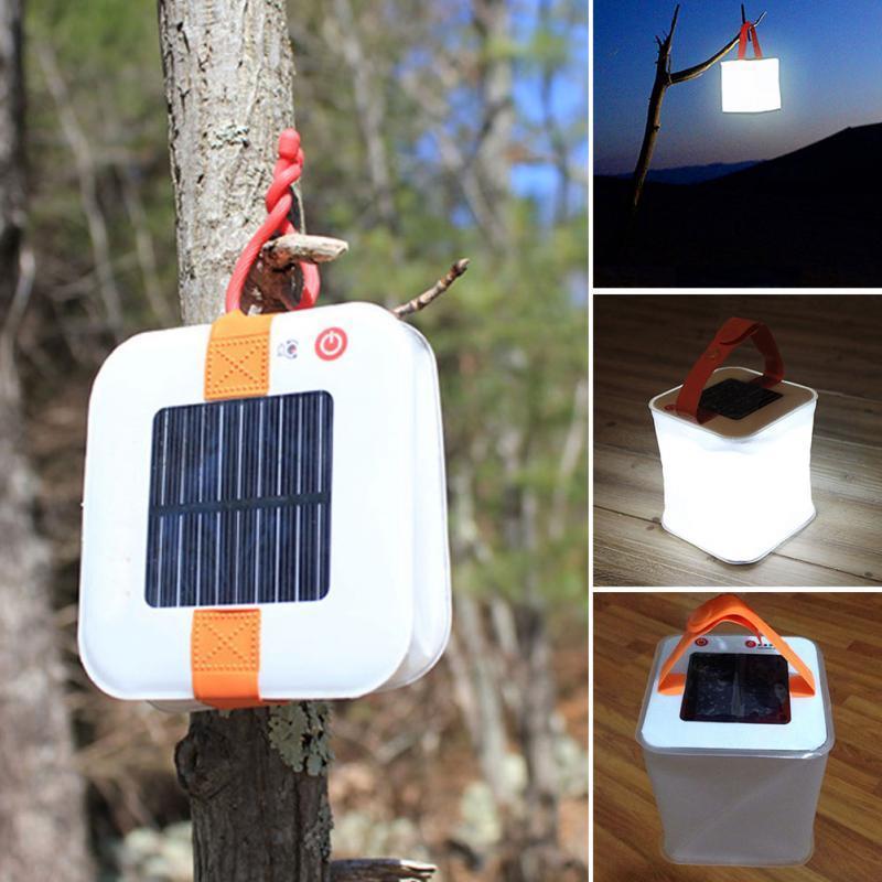 Solar-Powered Cube Lantern with Orange Handle