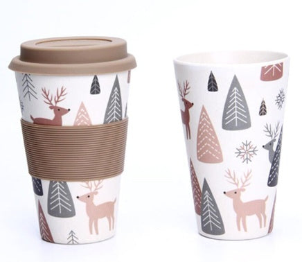 Eco-Friendly Reusable Travel Mug - Multicolored Floral with Pink Lid