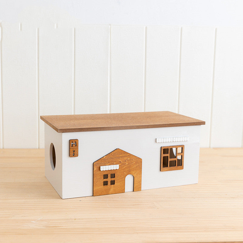 Eco-Friendly House-Shaped Tissue Box Cover with Natural Wood Accents