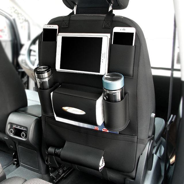 Brown Rectangular Car Seat Organizer with Multiple Pockets