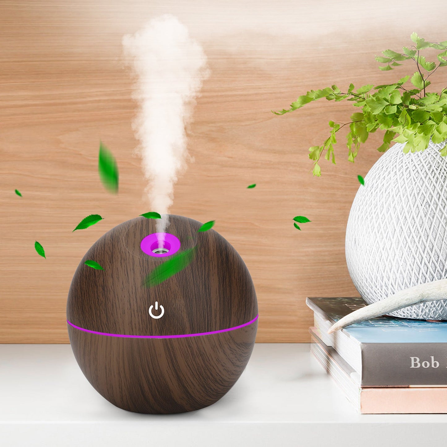Spherical LED Essential Oil Diffuser with Wood Finish