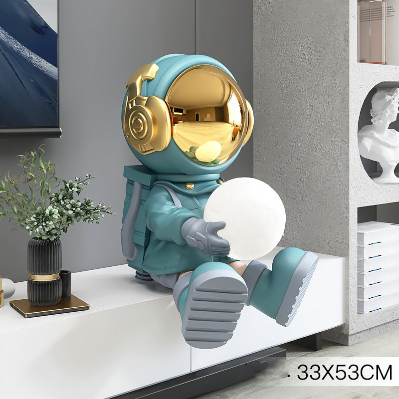 Astronaut Decorative Figurine - Eco-Friendly Blue & Gold Resin Sculpture