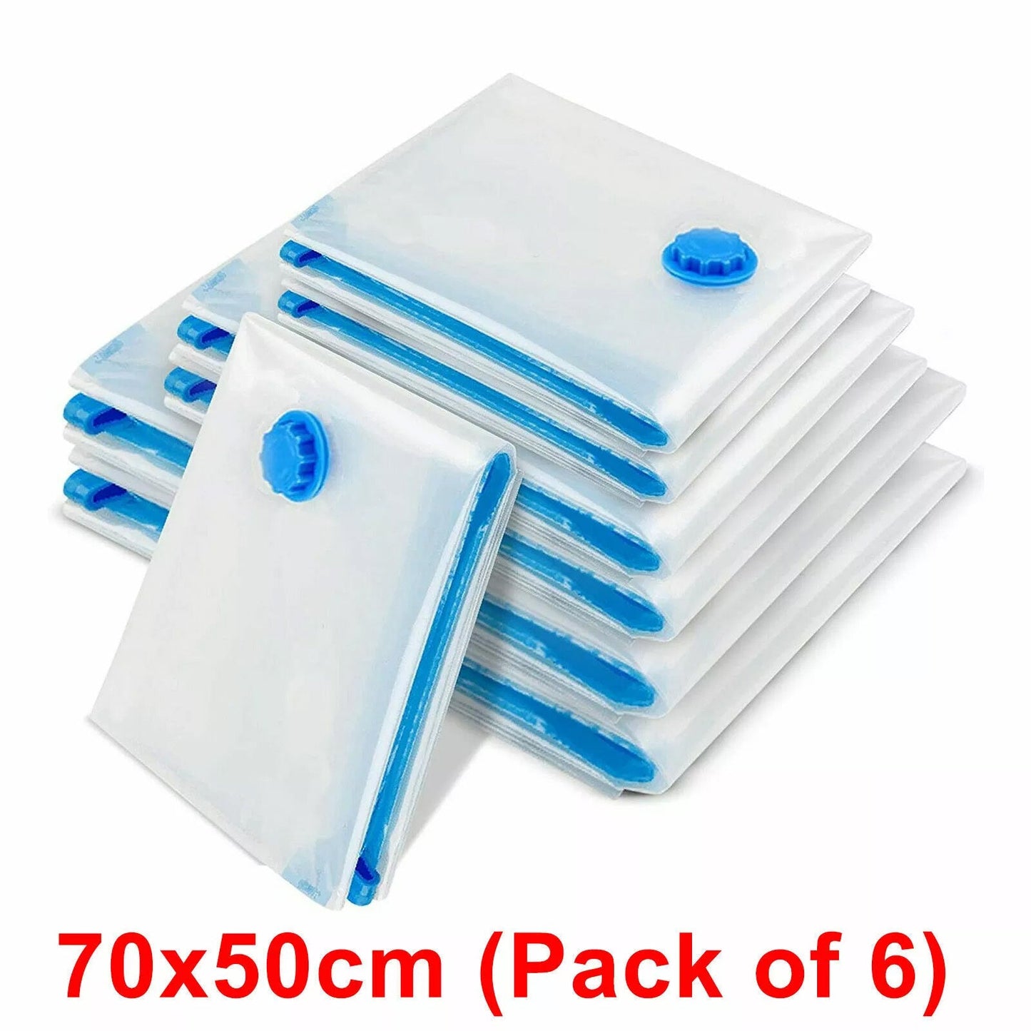 Space-Saving Vacuum Storage Bags - Pack of 6, 100x80 cm, Transparent with Blue Accents