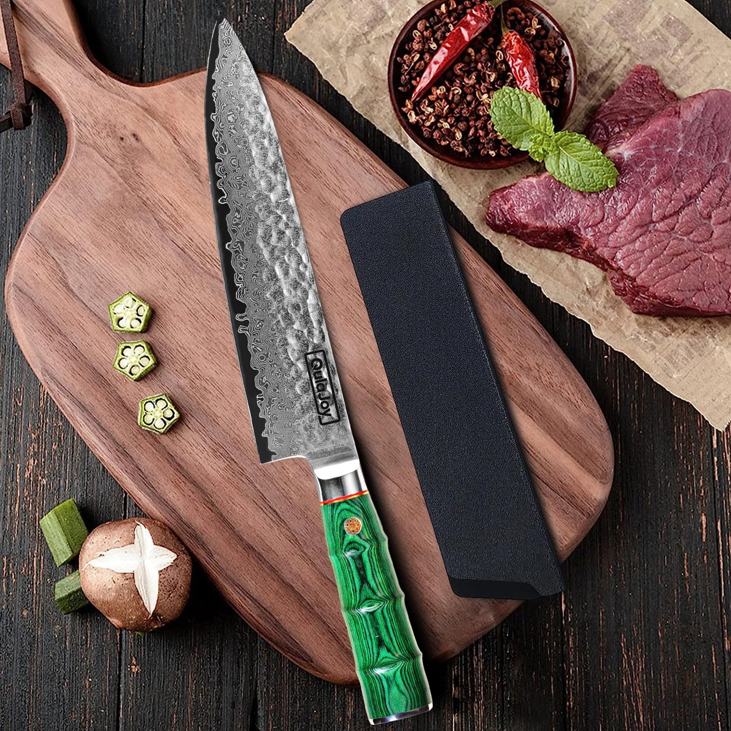 Premium Damascus Steel Kitchen Knife with Green Handle