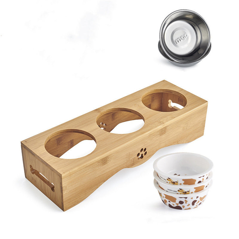 Eco-Friendly Bamboo Pet Feeding Station with Ceramic Bowls