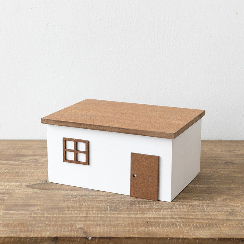 Eco-Friendly House-Shaped Tissue Box Cover with Natural Wood Accents