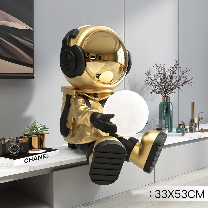 Astronaut Decorative Figurine - Eco-Friendly Blue & Gold Resin Sculpture