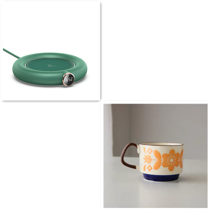 Eco-Friendly Electric Mug Warmer Set with Ceramic Mug - Pink, Green, White