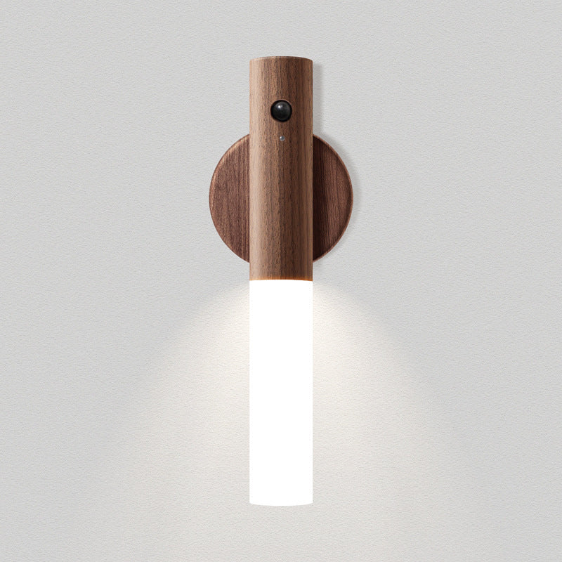 Eco-Friendly Cylindrical LED Wall Light with Wood Finish