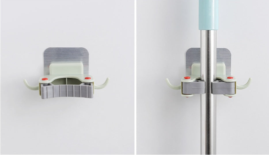 Space-Saving Wall-Mounted Mop and Broom Holder - Light Blue, Gray, Beige
