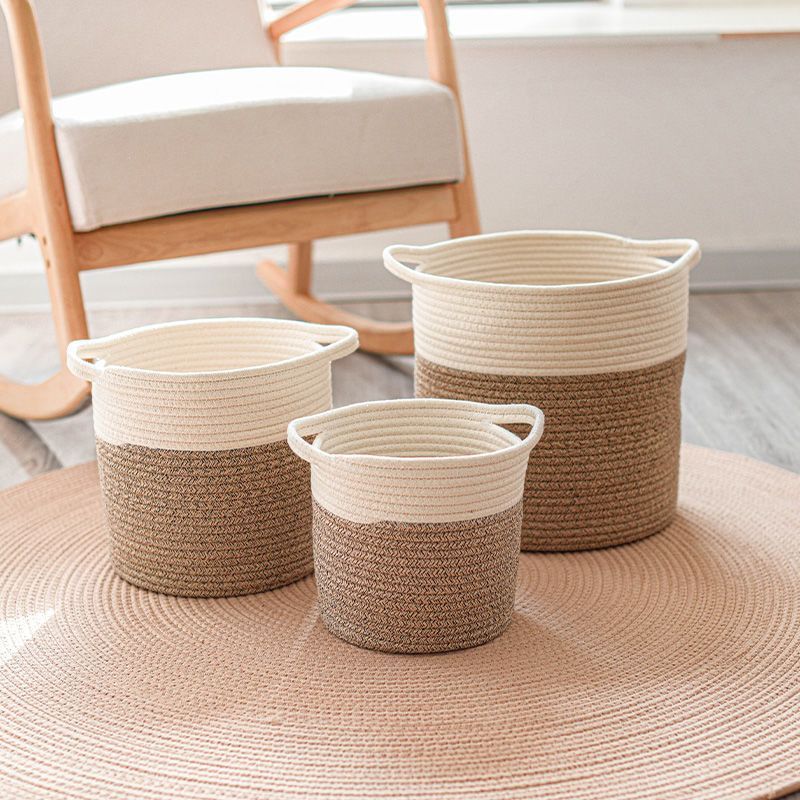 Eco-Friendly Cylindrical Storage Baskets Set - Beige & White