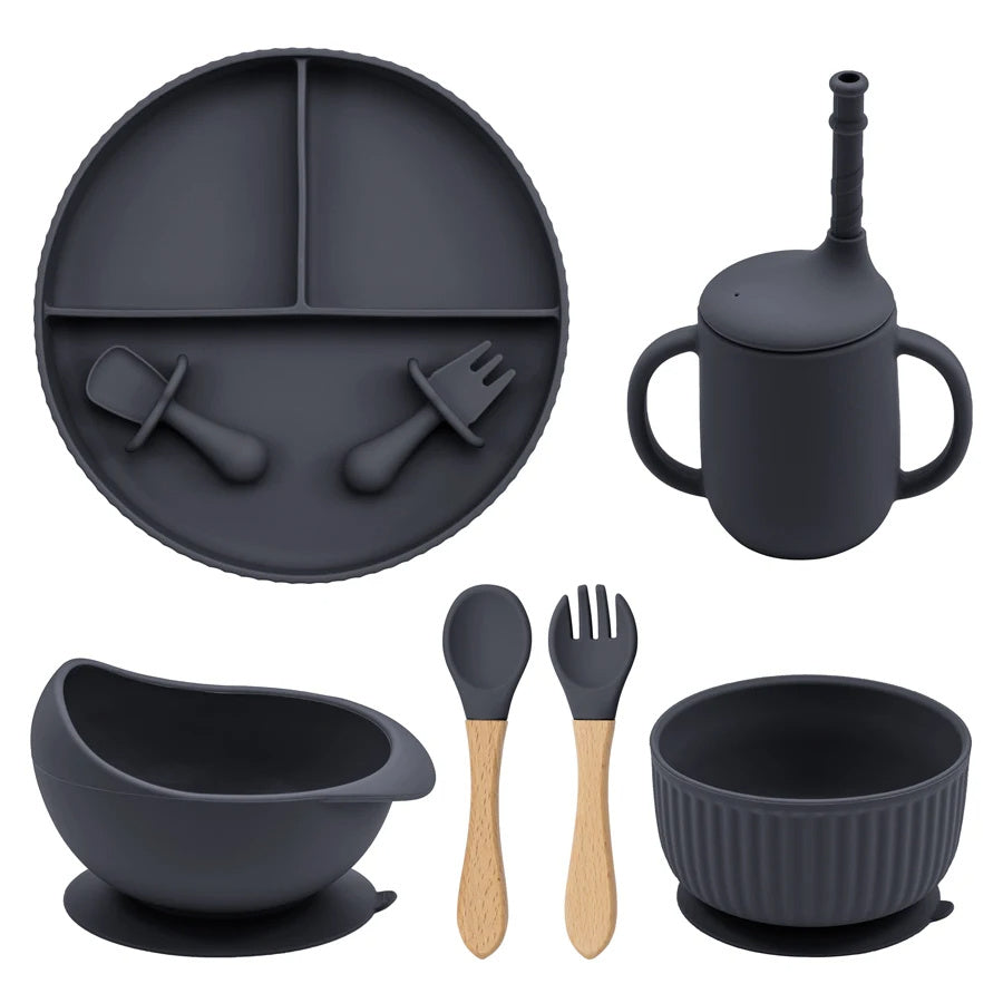 Eco-Friendly Pink Children's Dinnerware Set - Silicone & Wood