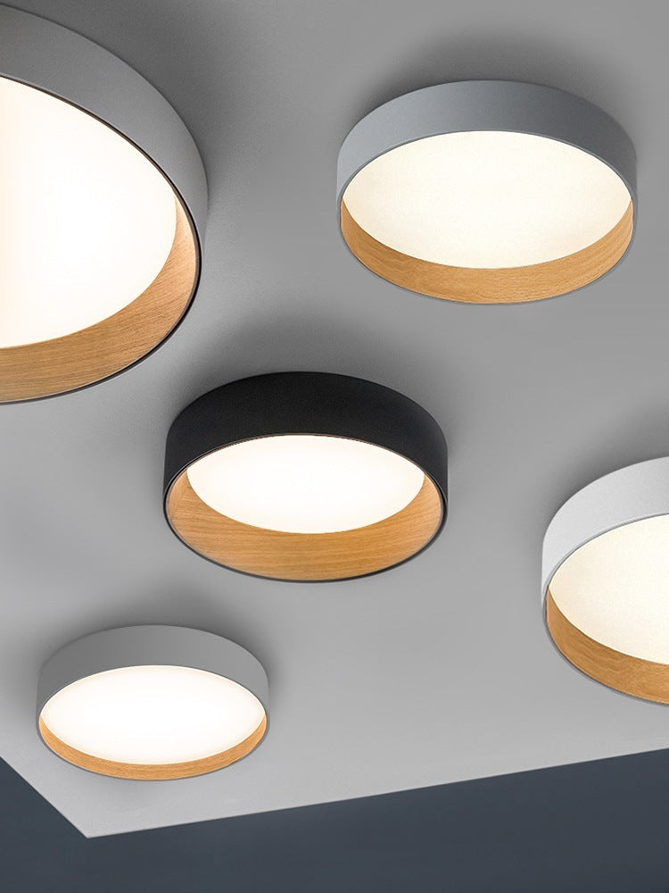 Eco-Friendly Circular Ceiling Light Fixture - Grey & Wood