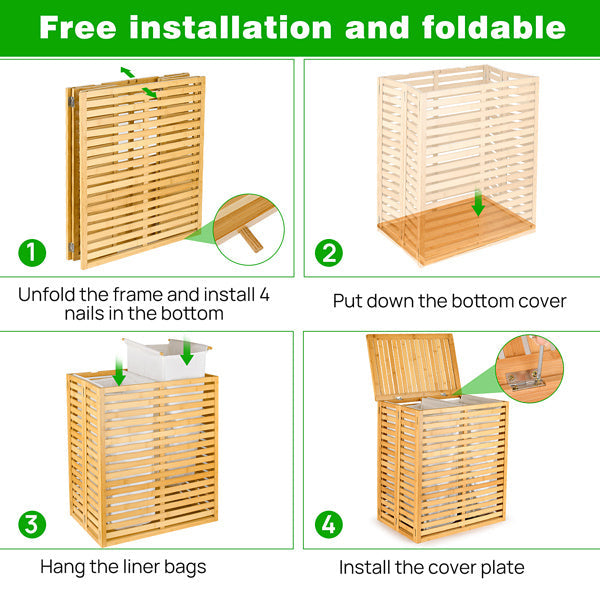 Eco-Friendly Bamboo Laundry Hamper with Removable Liners
