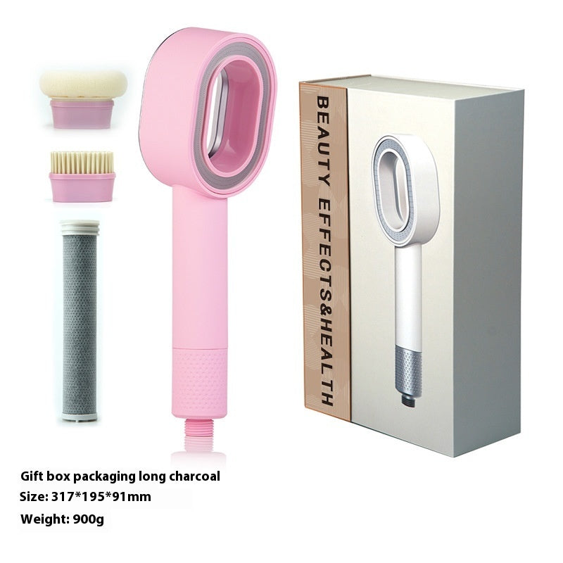 Water-Saving Silver Handheld Shower Head with Red Nozzle