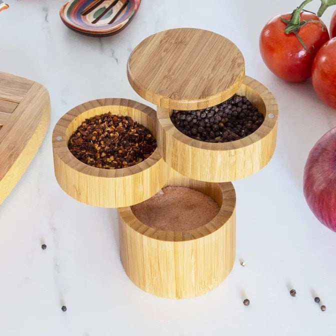 Eco-Friendly Bamboo Spice Box with Dual Compartments