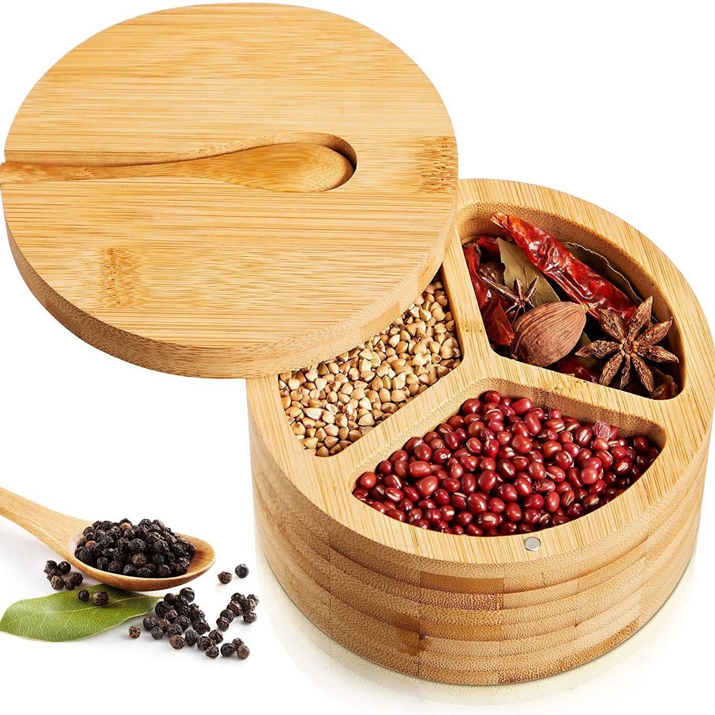 Eco-Friendly Bamboo Spice Box with Dual Compartments