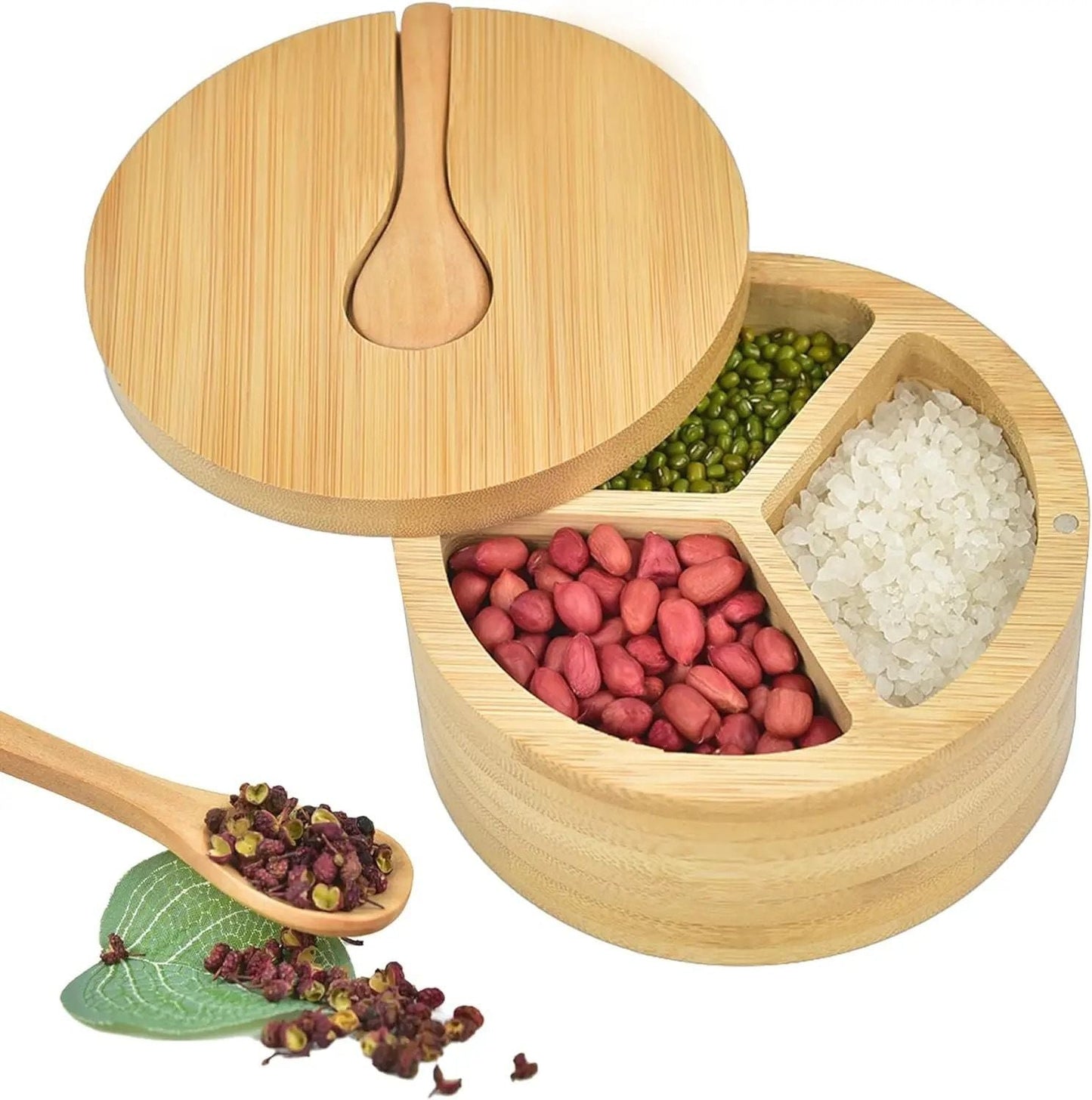 Eco-Friendly Bamboo Spice Box with Dual Compartments