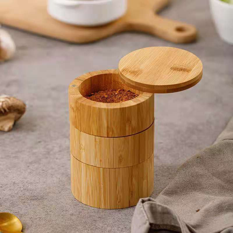 Eco-Friendly Bamboo Spice Box with Dual Compartments
