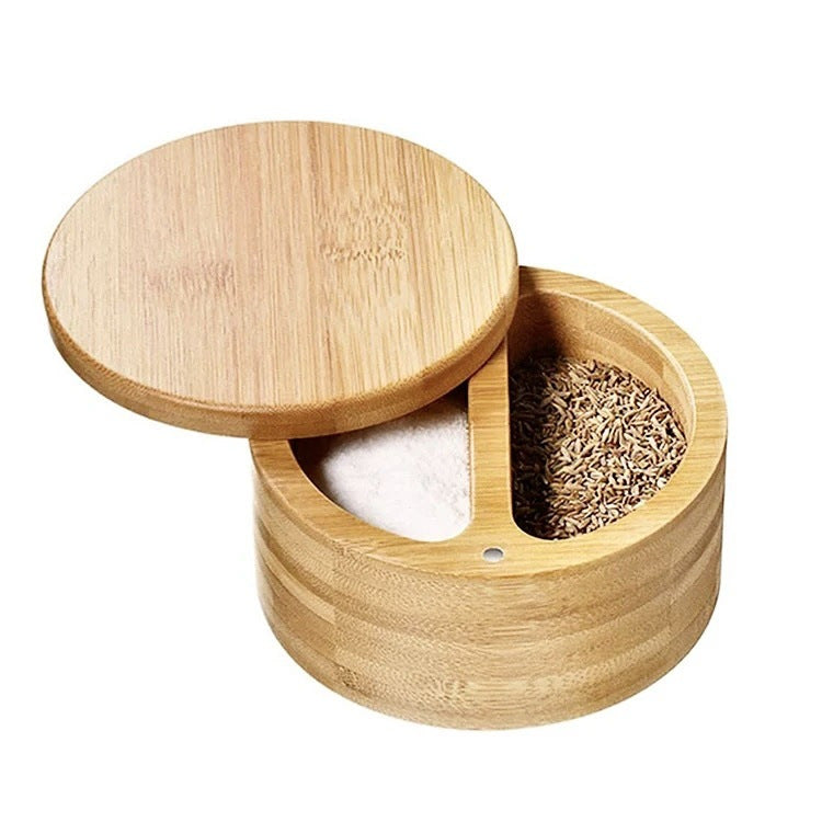 Eco-Friendly Bamboo Spice Box with Dual Compartments