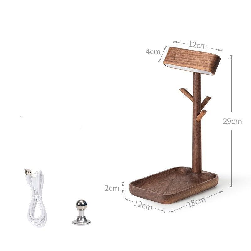 Eco-Friendly Desk Organizer with LED Lamp - Natural Wood