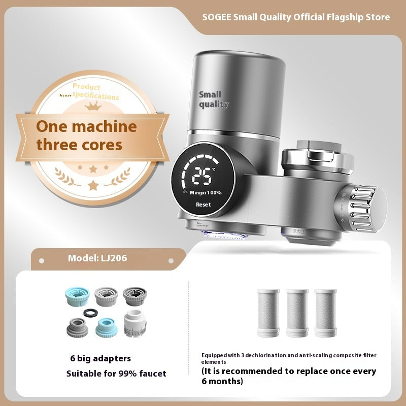 Compact Silver Faucet-Mounted Water Purifier with UV Sterilization