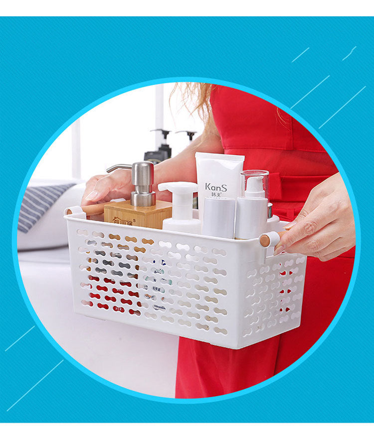 Eco-Friendly Black & White Storage Baskets with Wooden Handles