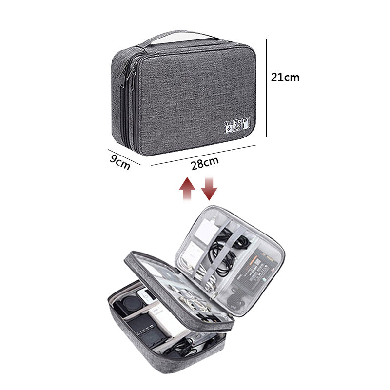 Gray Rectangular Cable Organizer Bag for Electronics