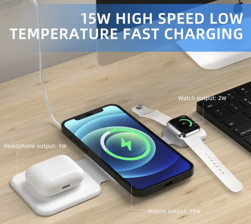 Foldable 3-in-1 Wireless Charging Station for Multiple Devices