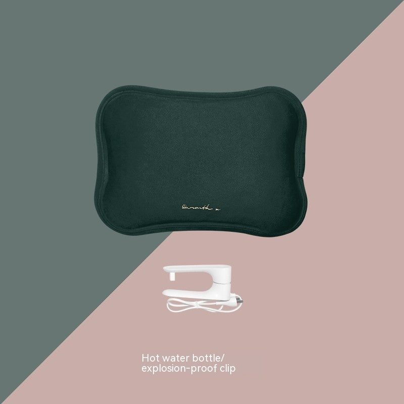 Eco-Friendly Electric Hot Water Bottle - Dark Green Fabric-Covered