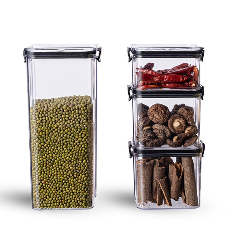 Transparent Square Storage Containers with Airtight Black Lids