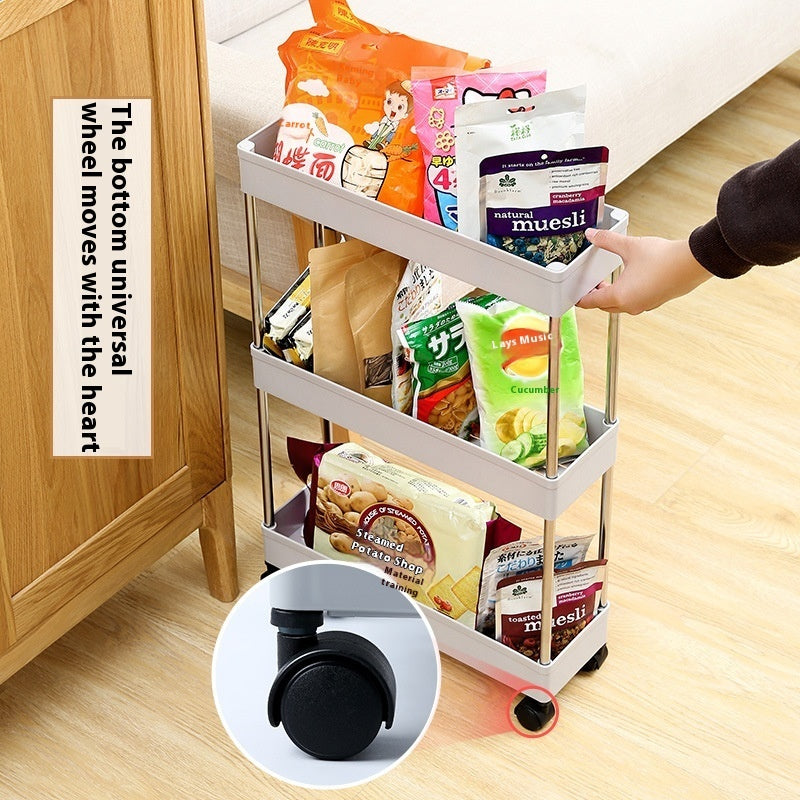 Space-Saving White Rolling Storage Cart with Durable Metal Frame