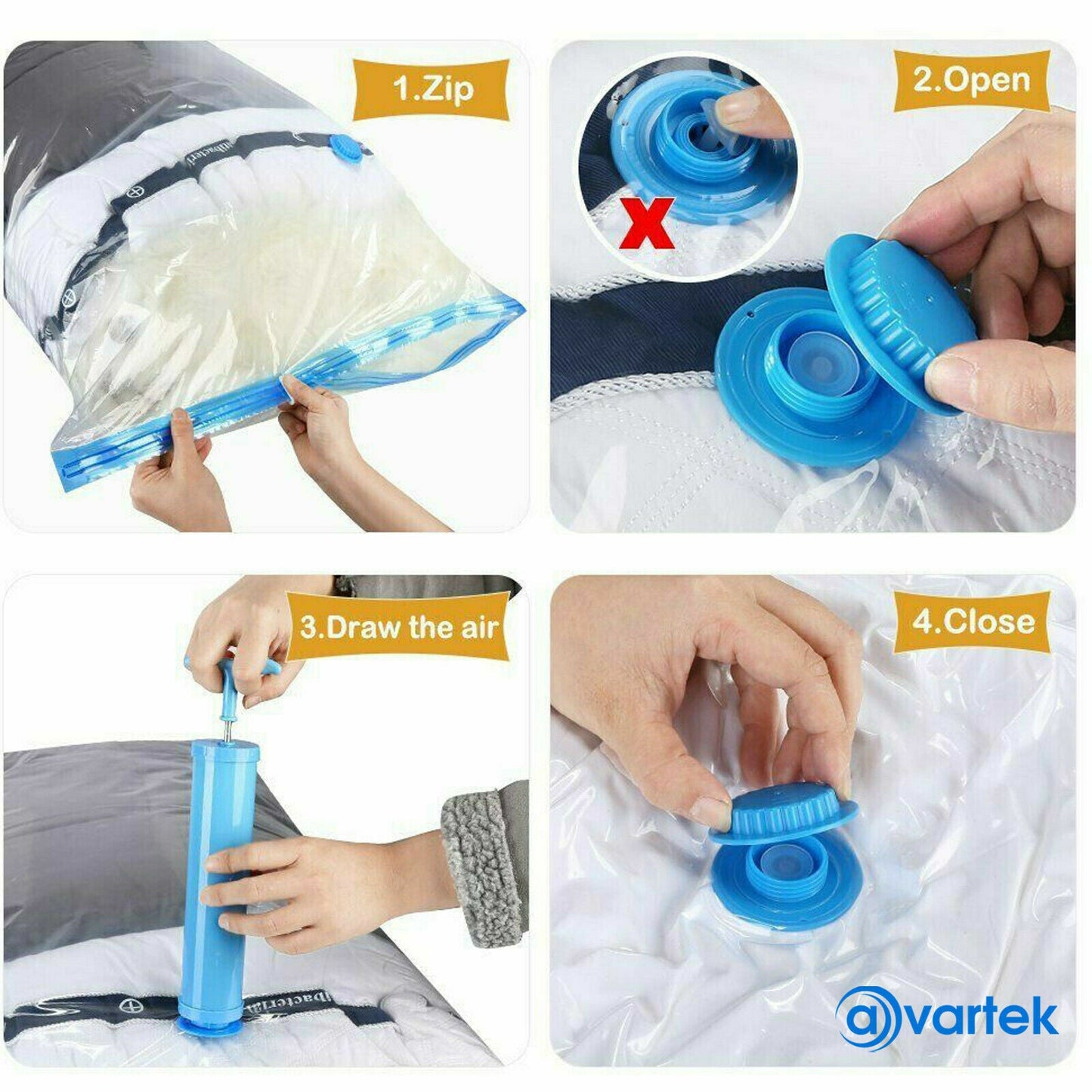 Space-Saving Vacuum Storage Bags - Pack of 6, 100x80 cm, Transparent with Blue Accents