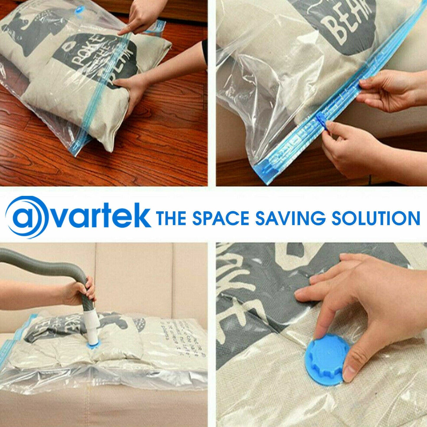 Space-Saving Vacuum Storage Bags - Pack of 6, 100x80 cm, Transparent with Blue Accents