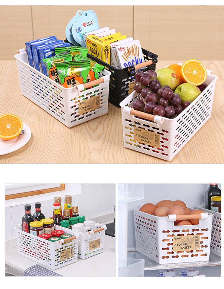 Eco-Friendly Black & White Storage Baskets with Wooden Handles