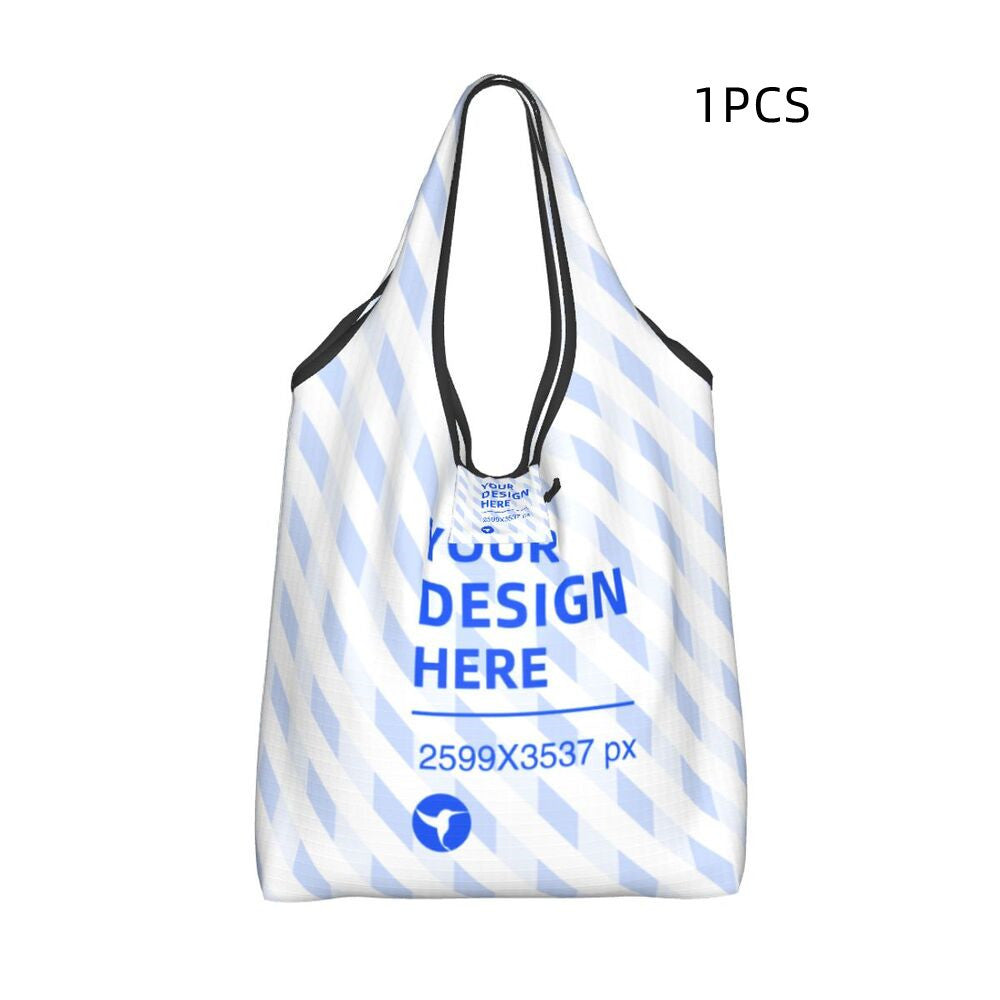 Eco-Friendly Reusable Shopping Bag - Durable Polyester, White with Blue Design