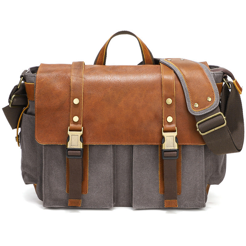 Eco-Friendly Leather and Canvas Messenger Bag for Daily Use