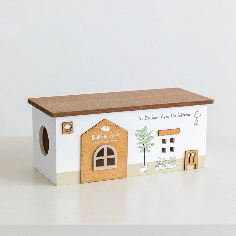 Eco-Friendly House-Shaped Tissue Box Cover with Natural Wood Accents