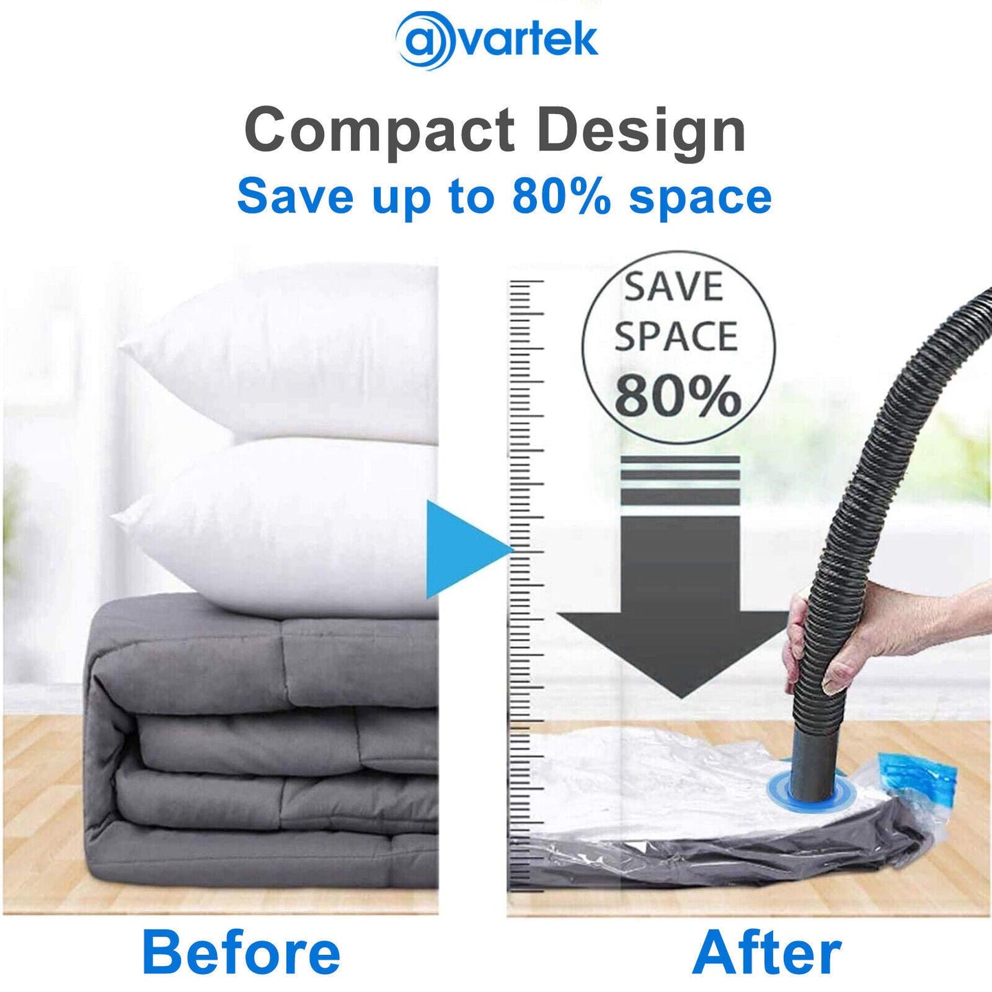 Space-Saving Vacuum Storage Bags - Pack of 6, 100x80 cm, Transparent with Blue Accents