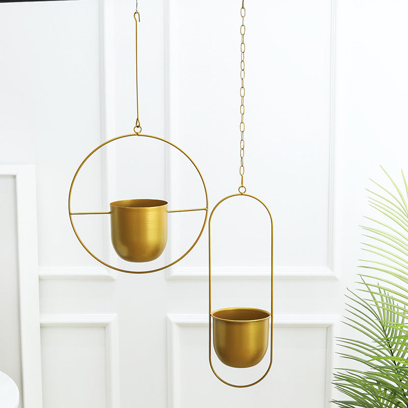 Eco-Friendly Black and Gold Hanging Planters for Indoor Greenery