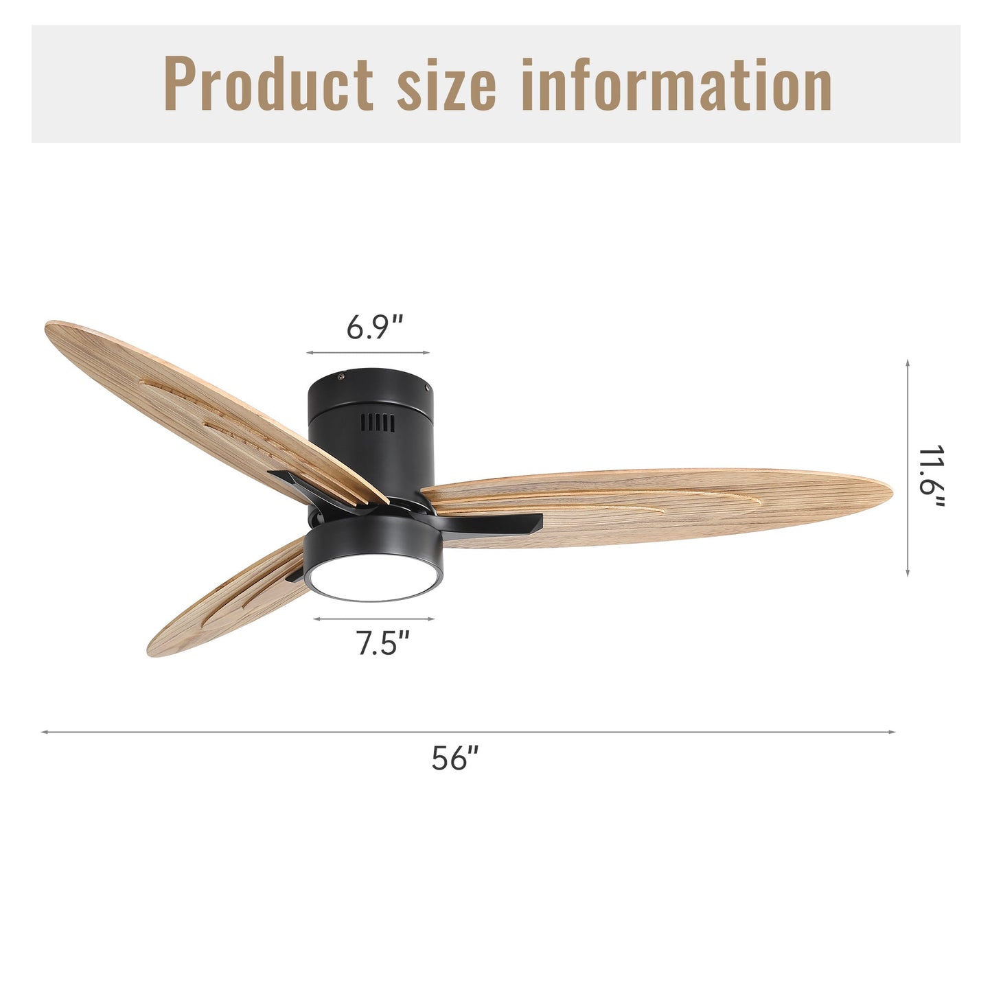 Eco-Friendly Ceiling Fan with Light - Black & Natural Wood