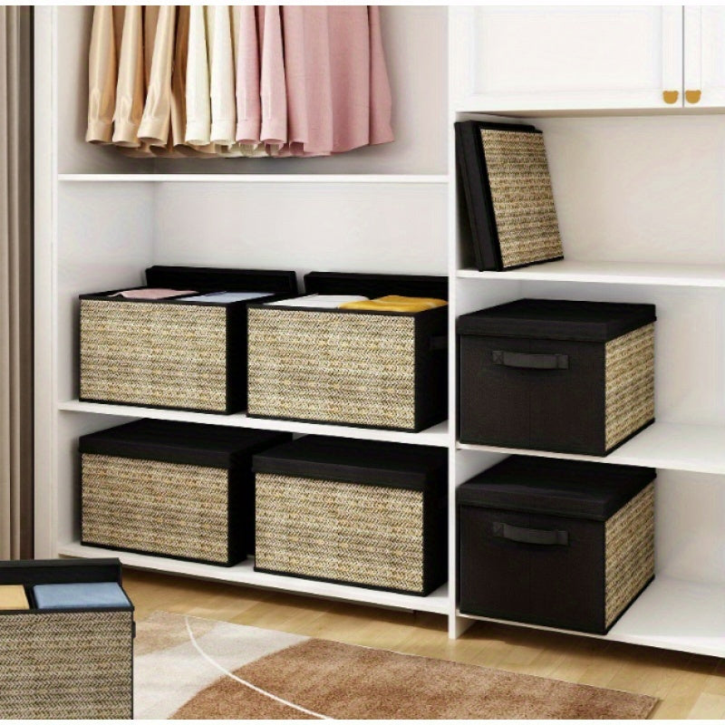 Eco-Friendly Black Storage Organizer with Natural Fiber Panels