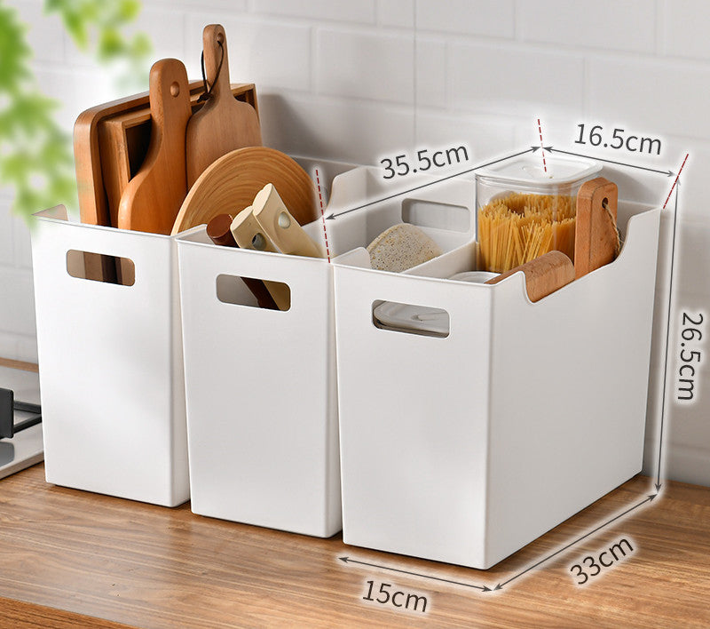 Durable White Rectangular Storage Bins with Handles for Home Organization