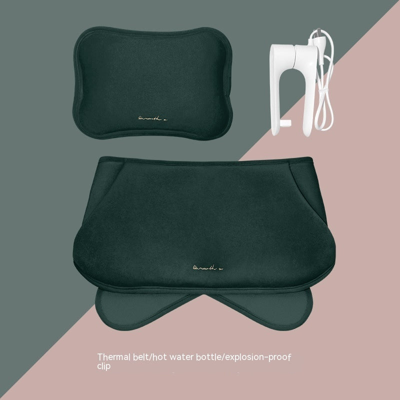 Eco-Friendly Electric Hot Water Bottle - Dark Green Fabric-Covered