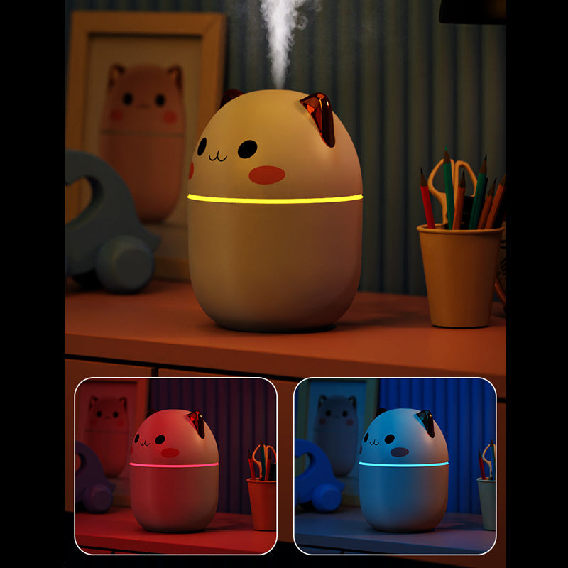 Compact Egg-Shaped Humidifier with Cat Ears - 200ml, Pink & White