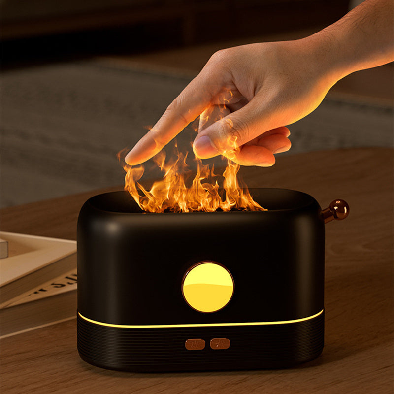 Compact LED Flame Effect Humidifier - Water-Saving & Ambient Light